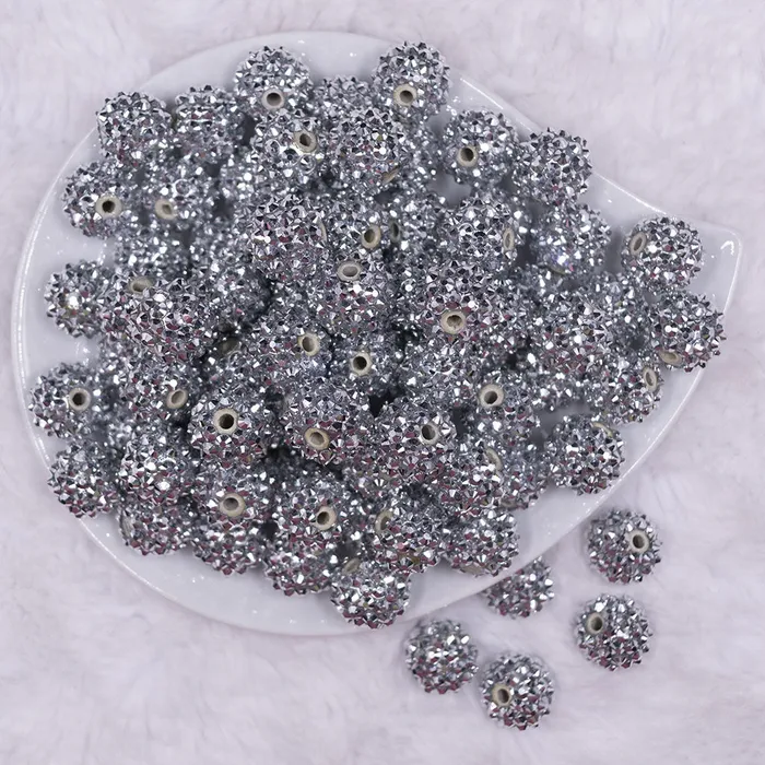 The BumbleBead Company Rings 16mm Silver Rhinestone Chunky Bubblegum Jewelry Beads