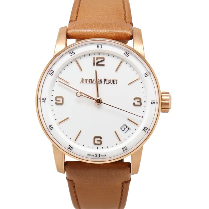 Watches Audemars Piguet Code 1159 41mm Rose Gold White Stick Arabic Dial Watch Reference Happy Jewelers