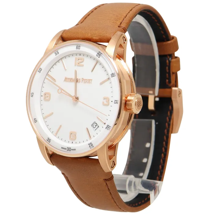 Watches Audemars Piguet Code 1159 41mm Rose Gold White Stick Arabic Dial Watch Reference Happy Jewelers