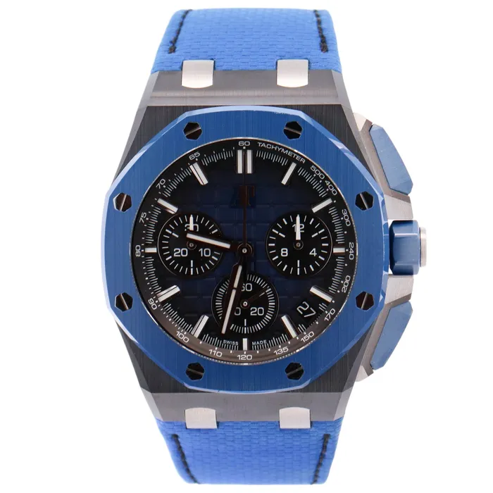 Watches Happy Jewelers Audemars Piguet Royal Oak Offshore 43mm Blue Dial Watch Ref 26420CEOOA043VE01 Watches Happy Jewelers Audemars Piguet Royal Oak Offshore 43mm Blue Dial Watch Ref 26420CEOOA043VE01
