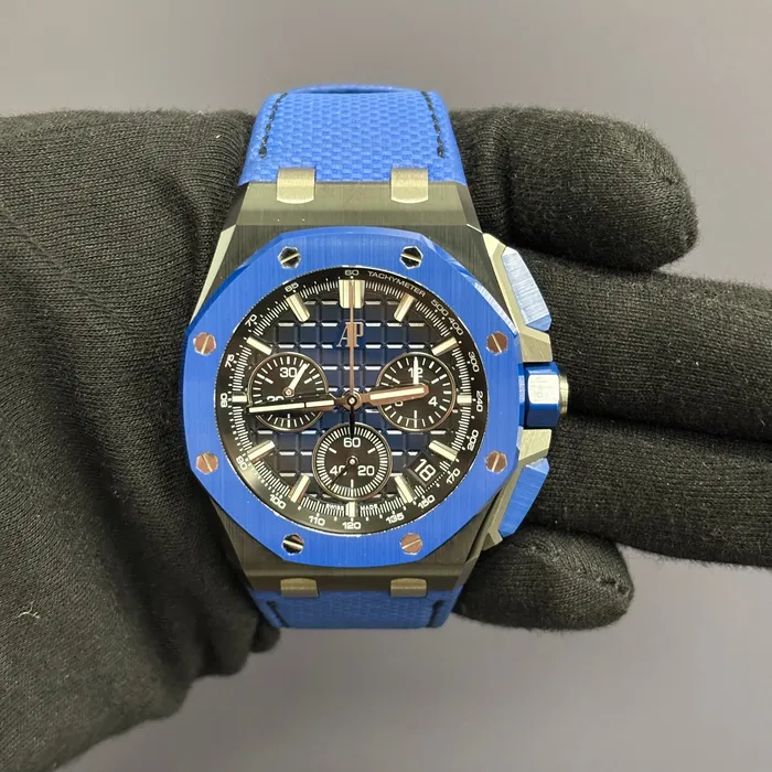 Watches Happy Jewelers Audemars Piguet Royal Oak Offshore 43mm Blue Dial Watch Ref 26420CEOOA043VE01 Watches Happy Jewelers Audemars Piguet Royal Oak Offshore 43mm Blue Dial Watch Ref 26420CEOOA043VE01