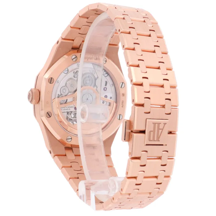 Watches Happy Jewelers Audemars Piguet Royal Oak Selfwinding Tourbillon 50th Anniversary 41mm Rose Gold Smoked Blue Tourbillon Dial Watch Reference 26730OROO1320OR01