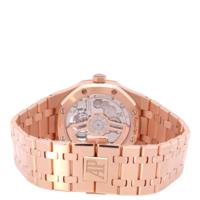Watches Happy Jewelers Audemars Piguet Royal Oak Selfwinding Tourbillon 50th Anniversary 41mm Rose Gold Smoked Blue Tourbillon Dial Watch Reference 26730OROO1320OR01