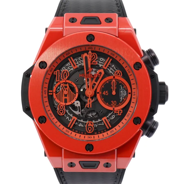 Watches Happy Jewelers Hublot Big Bang Unico San Francisco Orange Ceramic 45mm Orange skeleton with San Francisco Applique at 9 oclock Dial Watch Reference 411CU6610RXHSF21 Watches Happy Jewelers Hublot Big Bang Unico San Francisco Orange Ceramic 45mm Orange skeleton with San Francisco Applique at 9 oclock Dial Watch Reference 411CU6610RXHSF21