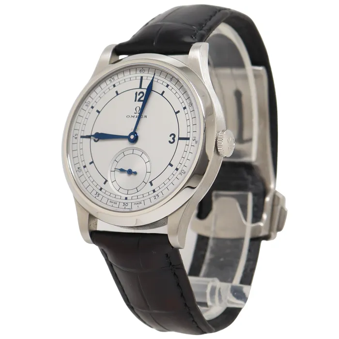 Watches Happy Jewelers Omega CK859 Steel 39mm White with Blue Roman Stick Dial Watch Reference 51112392199002