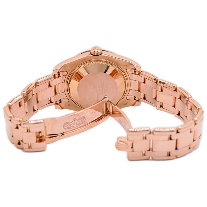 Watches Happy Jewelers Rolex Ladies Pearlmaster Rose Gold 34mm Chocolate Roman Diamond 6 Dial Watch Reference 81315