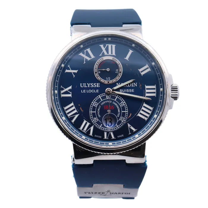 Watches Ulysse Nardin Marine Chronometer Stainless Steel 43mm Blue Roman Dial Watch Reference 26367343 Happy Jewelers Watches Ulysse Nardin Marine Chronometer Stainless Steel 43mm Blue Roman Dial Watch Reference 26367343 Happy Jewelers