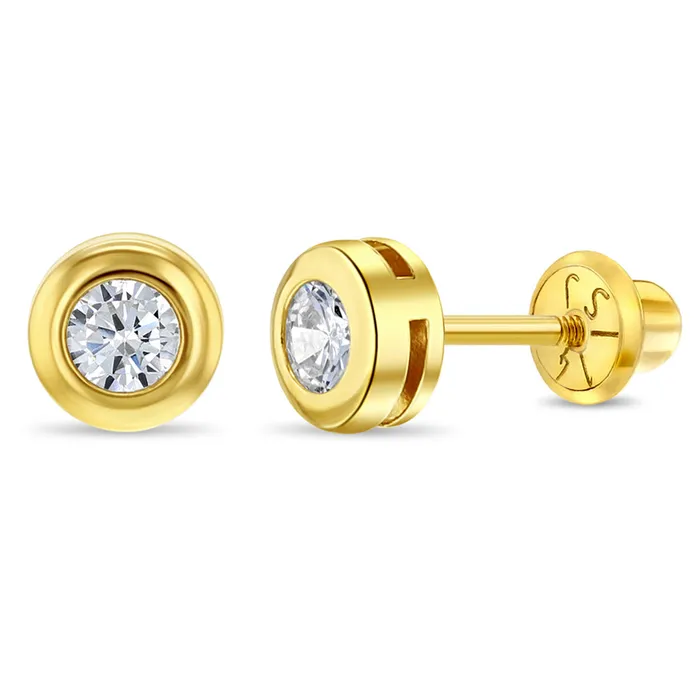 Womens Earrings 14k Gold Halo Clear CZ Womens Earrings Earrings