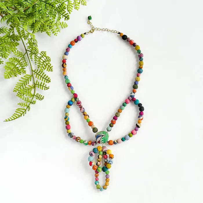 WorldFinds Necklaces Kantha Swathed Pendant Necklace