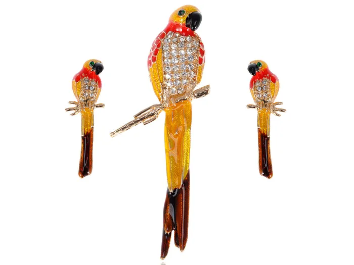 Yellow Bird Parrot Brooch Pin Stud Earrings Set Alilang Earrings