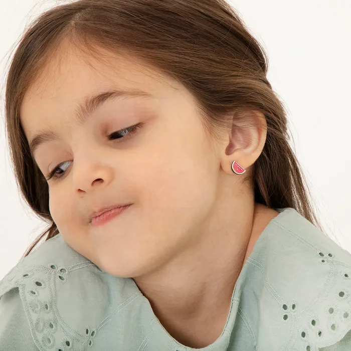 Yummy Watermelon Kids Childrens Girls Earrings Screw Back Enamel Sterling Silver Kids Final Sale Earrings